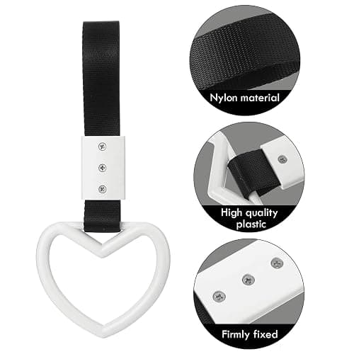 2 Pieces Rings Heart Shaped Car Handle Straps Drift Charm Rear Bumper Warning Ring Decor Subway Bus Broken Heart Handle for Car Interior(White) thumbnail 3