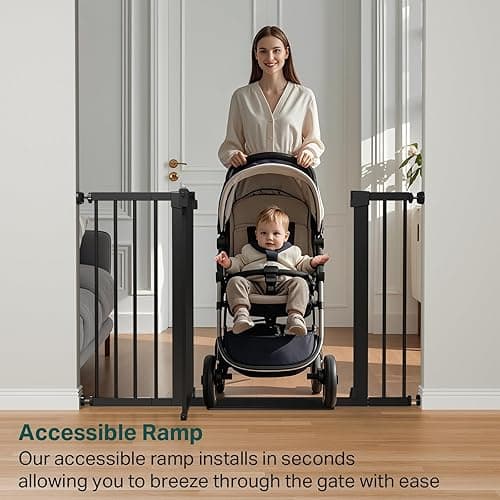 Cumbor 29.7-48" Baby Gate for Stairs, Mom's Choice Awards Winner-Dog Gate for Doorways, Auto Close Safety Pet Gate for Dogs Indoor, Easy Install Pressure Mounted Child Gate with Walk Thru Door, Black - Black - 29.7-48"W x 30.5"H thumbnail 8