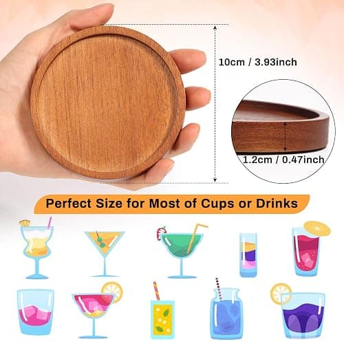 Wooden Coasters Set of 6, Acacia Wood  thumbnail 3