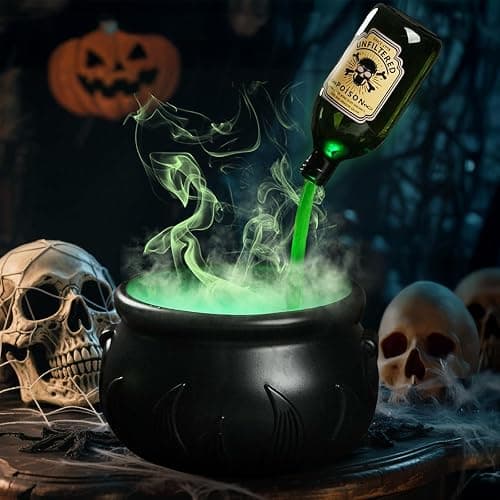 Zesua Halloween Decorations Indoor - DIY Floating Potion Set with Witches Cauldron and Mist Maker - Spooky Vintage Black Plastic Bowl Hocus Pocus Party Decor for Home Table Mantel Kitchen Room - Image 1