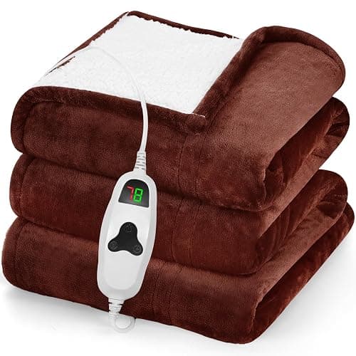 Heated Blanket Electric Blankets,50“ x 60” Heating Blanket,Thick Warming Plush Electric Lap Twin Size Sherpa Gifts for Women,Mom,Grandma with 5-Position Timer &10 Heating Levels,Coffee - Image 1