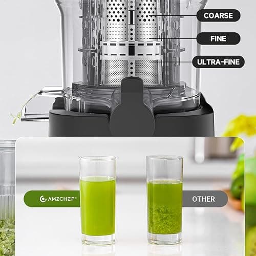 Cold press Juicer Machines with 5.2" Extra Self-Feeding for Whole Vegetable & Fruit, Juice Extractor with Large Auger & Triple Strainers, Easy to Clean, High Juice Yield, Stainless Steel Silver thumbnail 6
