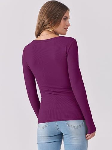 ANRABESS Womens Long Sleeve Shirts Scoop Neck Ribbed Knit Slim Fitted Tops Casual Basic Tee 2025 Fall Fashion Outfits Clothes thumbnail 4