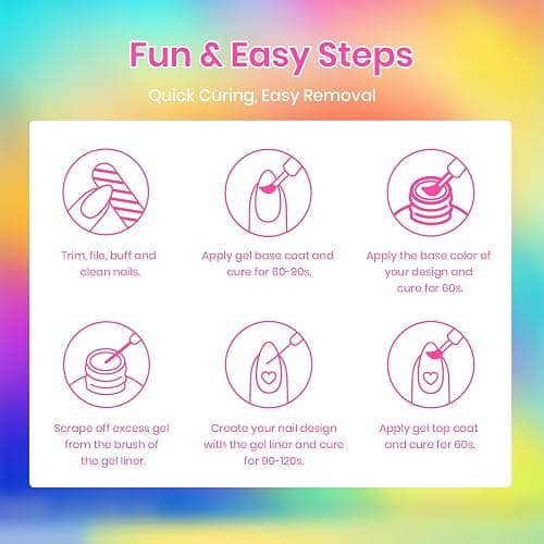 Beetles Summer Gel Liner Nail Polish Set - 6 Neon Gel Nail Polish Colors Hot Pink Orange Blue Yellow Paint for Nails Built Thin Brush in Bottle Soak off Uv LED Lamp Nails Art thumbnail 7