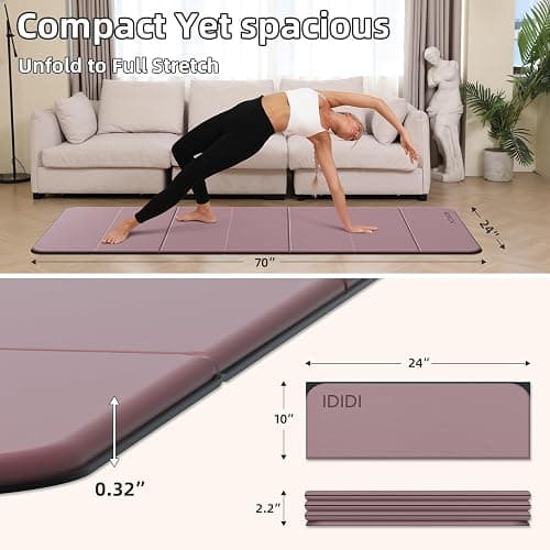 Foldable Yoga Mat Extra Thick 0.32 Inches Eco-Friendly POE Material, Non-Slip Design Fitness Mats, Multi-Purpose Workout Mats For Studio or Home Use (70 x 24 x 0.32 inches） thumbnail 2