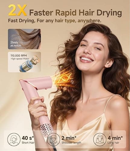 8 in 1 Hair Styler & Air Dryer Wrap Curler, High-Speed Negative Ionic Foldable Hair Tools Fast Drying, Multi Professional Hot Air Styler for Curling Volumizing Straightening Styling (Pink) thumbnail 4