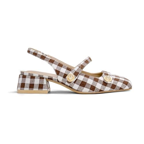 Slingback Mary Jane Heels for Women Low Block Heel Closed Square Toe Pump Shoes Heels Classic Daily Office Dressy Shoes - Image 1