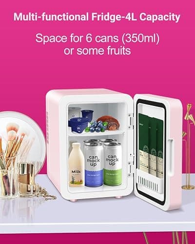 NISHCON 4-Liter Pink Portable Mini Fridge for Skincare Beauty Cosmetic Makeup With Mirrored Door and Dimmable LED Light thumbnail 4