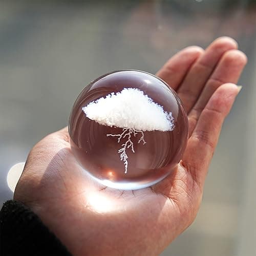 HDCRYSTALGIFTS 3D Lightning Cloud Crystal Decorative Ball Paperweight with Free Stand,60mm (2.3inch) Glass Art Engraving Sphere for Home Feng Shui Decoration Ornaments thumbnail 4