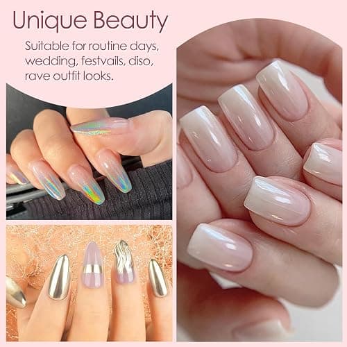 Allstarry Chrome Nail Powder 4pcs White Pearl Chrome Pigment Powder Iridescent Holographic Nail Glitter Dust Metallic Mirror Effect Pigment for Nail Gel Manicure DIY at Home Salon Women Gifts thumbnail 5