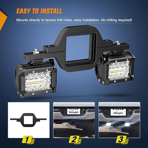 Nilight 2 Pcs 4 Inch 60W Led Pods with 2 Inch Tow Hitch Mounting Brackets Backup Reverse Lights Rear Light Bar for Pickup ATV SUV Truck Trailer Boat thumbnail 8