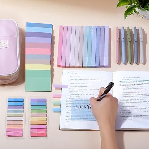 KOUDGY 49Pcs Book Annotation Kit - Aesthetic School Supplies with Cute Pen Case Highlighters Gel Pens and Marker, Sheets Transparent Index Tabs Sticky Notes Bible Study Supplies (Pink) thumbnail 5