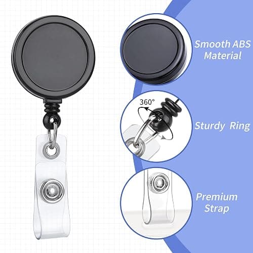 Teskyer 5 Pack Badge Reel, Easy to Attach Alligator Clip, 360 Degree Swivel Badge Holder Retractable Clip, Lightweight, Extend up to 23.6 Inch, Black thumbnail 4