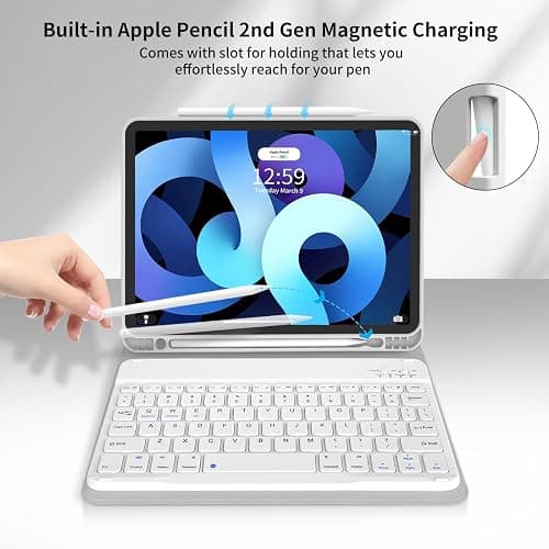 kenke for iPad Air 11 Inch M3/M2 (2025/2024), iPad Air 5/4th Gen (2022/2020) 10.9 Inch Case with Keyboard, Detachable Wireless Bluetooth Keyboard Cover with Left Side Pencil Holder (Gray) thumbnail 6