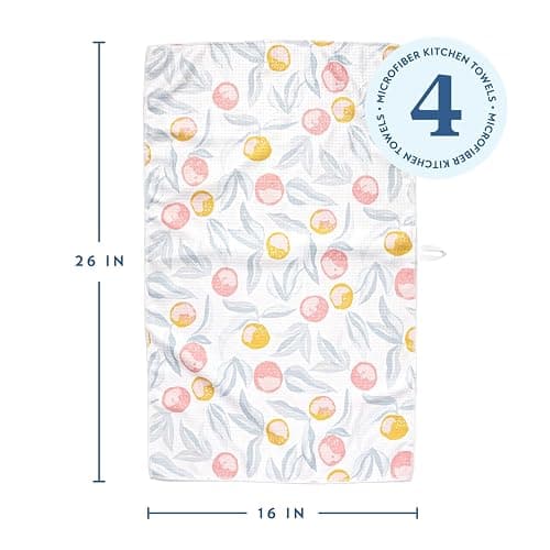 ELYN Microfiber Kitchen Dish Towel Set, Quick-Dry & Absorbent Waffle Weave Cleaning Towels, Set of 4 Kitchen Towels, Paper Towels Alternative (Oranges & Gingham) thumbnail 3