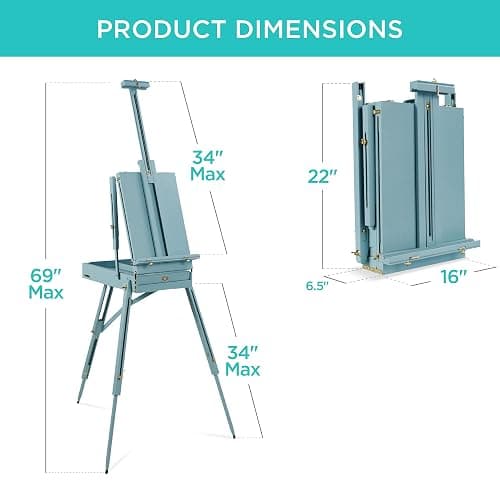 Best Choice Products French Easel, 32pc Beginners Kit Portable Wooden Folding Adjustable Sketch Box Artist Tripod for Painting, Drawing w/Acrylic Paints, Brushes, Canvases, Palettes - Blue thumbnail 7