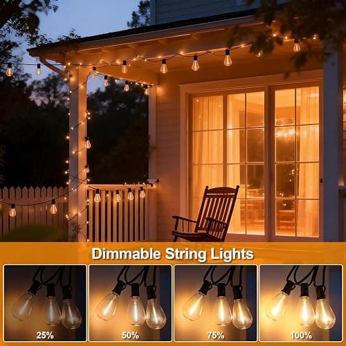 50(40+10)FT Outdoor String Lights, 15m Waterproof Remote LED Patio Lights with 19+1 S11 Bulbs 10FT Extension Cable, Dimmable Outside Hanging Lights for House, Porch,Yard,Garden,Bistro, Gazebo lighting thumbnail 7