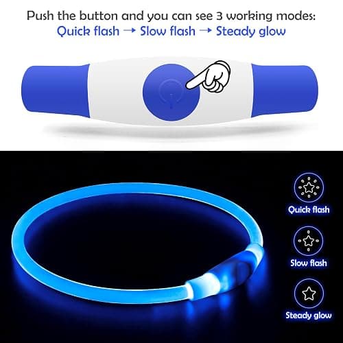 Light up Dog Collar, BSEEN USB Rechargeable Flash Dog Necklace Light, Pet Safety Collar Makes Your Beloved Dogs Be Seen at Night for Small Medium Large Dogs(Blue) thumbnail 2