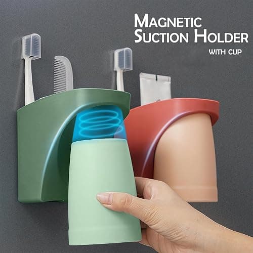2 in 1 Toothbrush Holder,for Dad Mom and Son/Daughter in Bathroom | Storage Organizer ,Space Saving ,Father Mother and Son/Daughter, Suction cup thumbnail 2