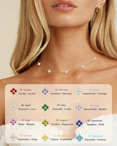 SOLEVAN Dainty Clover Birthstone Gold Necklaces for Women Trendy Non Tarnish Layered 14K Gold Plated Station Choker Necklace Cute Flower Friendship Necklace Stack for Wedding Prom Brides Jewelry Gifts thumbnail 4