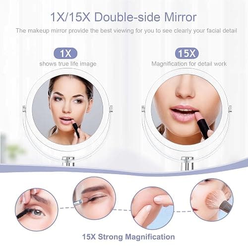 CLSEVXY Vanity Makeup Mirror with Stand, 1X/15X Magnification Double Sided 360 Degree Swivel, Portable Table Desk Counter top Magnifying Mirror, Tabletop Bathroom Shaving Mirror, 6.25 Inch thumbnail 4