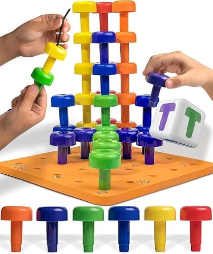 Skoolzy Peg Board Set - Montessori Toys for 2 Year Old - 33 Pc Peg Board for Kids - Occupational Therapy Toys with Pegs, Dice, Lacing String & Storage Bag - Montessori Toys for 2+ Year Old - 1. Peg Set with Foam Board (33 pc) - Image 1