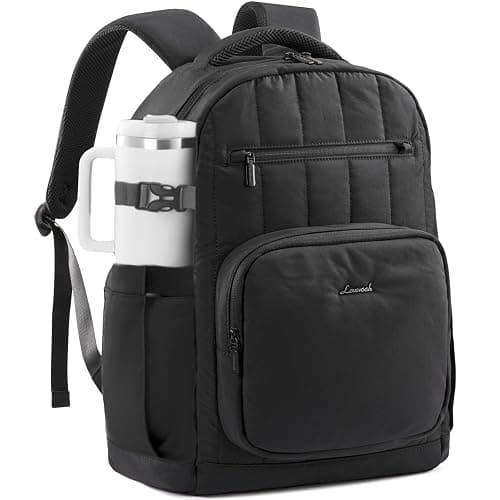 LOVEVOOK Laptop Backpack for Women with Giant Tumbler Holder Pocket,17 Inch Puffer Travel College Work Backpack Purse for Teacher Nurse,Waterproof Laptop Bag Computer Back Pack Casual Daypack,Black - Image 1