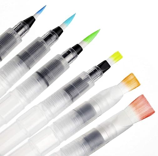 Chromatek AquaPens. Set of 6 Refillable Aqua Watercolor Brushes with Nylon Tips. Easy Water Brush Pens for Painting. Blending & Calligraphy. Includes Online Video Tutorials & Templates thumbnail 7