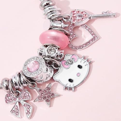 BEMKWG Hello Jewelry Bracelet Charms Braclet, Pink Cat Bangle Women Matching Accessories, Gift for Her thumbnail 4