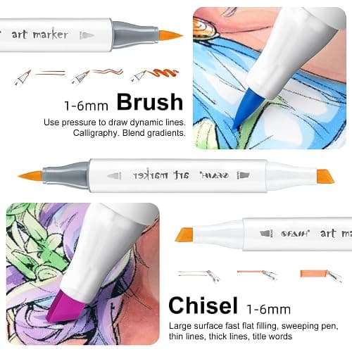 SFAIH Alcohol Markers Brush Tip & Chisel Tip - 72 Colors Double Tipped Art Markers for Adult Coloring Books Illustration, Gifts for Artist Adult - Refillable Alcohol-based Ink thumbnail 3