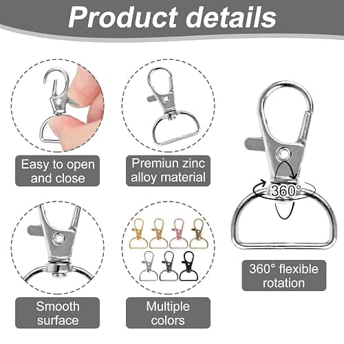 60PCS Key Chain Clip Hooks, Swivel Clasp Hooks, D Ring Clip Lanyard Hardware for Keychain Making(3/4”Inside Width) thumbnail 4