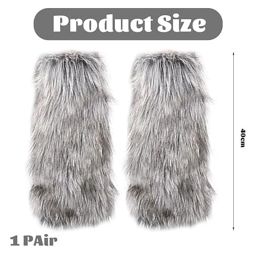 Muorruo Fluffy Leg Warmers, Long Furry Leg Warmers, Warm Fur Boot Covers for Women and Girls for 80s Parties, Festivals, Cosplay and Everyday Winter Wear thumbnail 2
