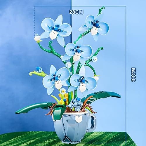 Blue Orchid Flower Building Blocks Set, Coffee Cup Artificial Flower Plant Toys Building Kit, Botanical Collection Model for Home Décor, Great Gift for Birthday and Anniversary for Her and Him(3004) thumbnail 3