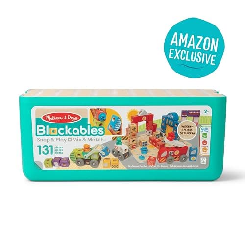 Melissa & Doug Blockables™ Deluxe City Snap and Play Amazon Exclusive, Mix and Match Connectable Wooden Building Blocks Play Set with Storage Bin and Play Lid (122 Pcs) - FSC Certified thumbnail 6