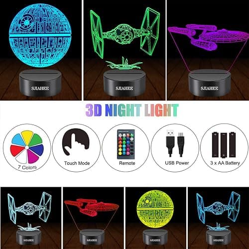 3D Star Wars Lamp -3 Patterns Night Light with Timing Remote Control and 16 Color Changing Decor lamp, Star Wars Toys Birthday and Christmas Gifts for Boys Men Kids Fans thumbnail 2