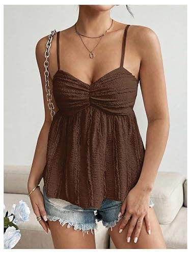 Verdusa Women's Peplum Babydoll Crop Tops Y2k Ruched Dressy Casual Cute Summer Spaghetti Strap Cami Going Out Top thumbnail 6