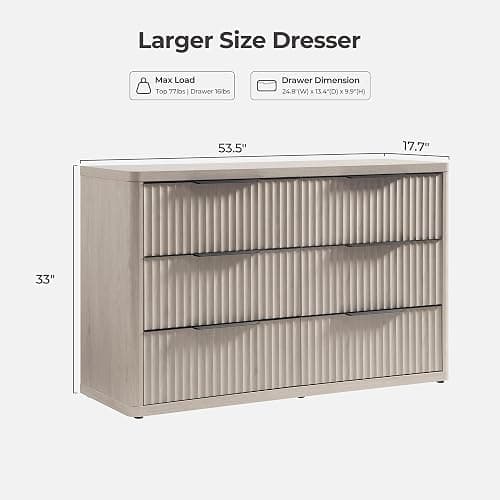 SICOTAS Dresser for Bedroom 53.5" Wide 6 Drawer Dressers & Chests of Drawers for Closet Long Large Modern TV Stand Set for Clothes Storage Fluted Clothes Closet for Hallway Entryway, White Alder thumbnail 3