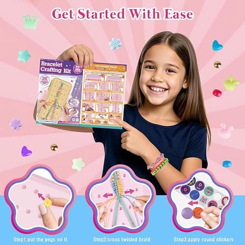 Friendship Bracelet Making Kit with Storage Box,DIY String Bracelet Arts and Craft for Girls Aged 8-12,Kids' Travel Activity Toy Set,Easter and Birthday Gifts for Ages 6 7 8 9 10 11 12 Year Old (Pink/Red) thumbnail 5