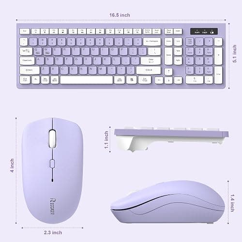 Wireless Keyboard and Mouse Combo, Full-Sized Wireless Keyboard and Adjustable DPI Mouse, 2.4GHz USB Receiver, Silent Keyboard and Mouse for PC, Windows, MAC, Desktop, Laptop(Purple) thumbnail 9