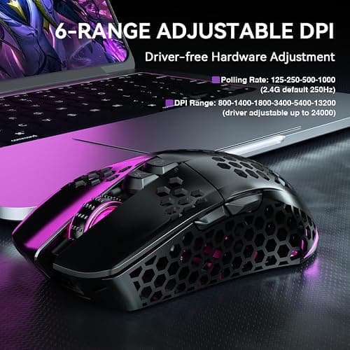 SOLAKAKA SM600 Honeycomb Shell Gaming Mouse Wireless,Tri-Modes BT/2.4G Wireless/Type-C Wired Gamer Mouse with 2 Side Buttons, Macro Programmable and RGB Light for PC/Mac/Laptop,Black thumbnail 4
