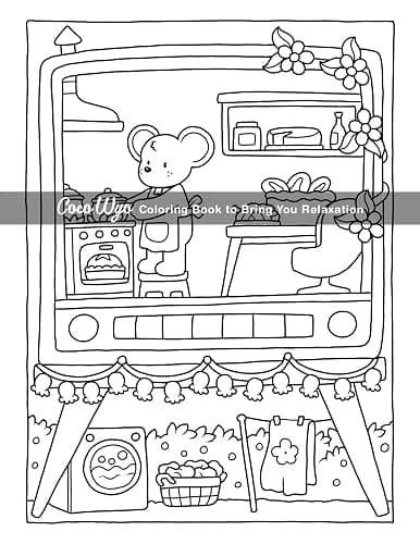 Cozy Spaces: Coloring Book for Adults and Teens Featuring Relaxing Familiar Corners with Cute Animal Characters for Stress Relief thumbnail 6
