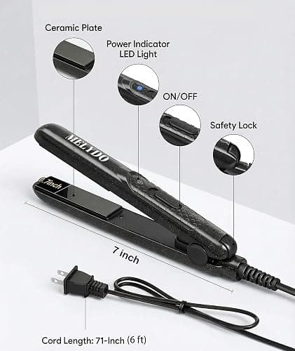 MELYDO Mini Flat Iron, Ceramic Tourmaline Small Hair Straightener for Short Hair/Bangs, Dual Voltage Travel Hair Straightener, Portable Mini Straightener with Storage Pouch(Black) thumbnail 7