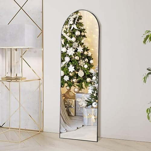 OLIXIS Arched Full Length Mirror 59"x16" for Bedroom, Full Body Mirror with Stand, Hanging or Leaning for Wall, Aluminum Alloy Thin Frame Floor Standing for Living Room, Tall, Black thumbnail 7