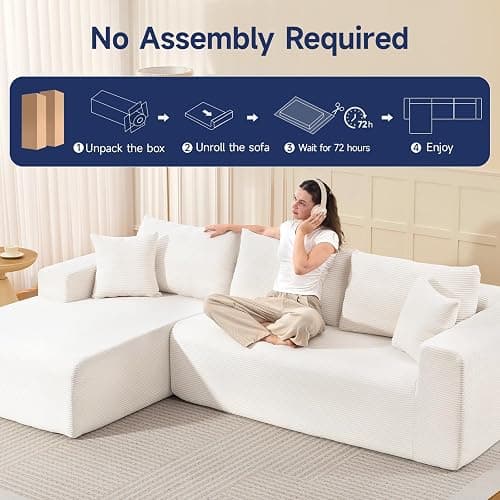 2025 New 108" Cloud Couch Sectional, Modular Sectional Sofa with L-Shaped Chaise, Deep Seat Sectional Modular Couch for Living Room, No Assembly Required (Beige, Left Facing Chaise) thumbnail 6