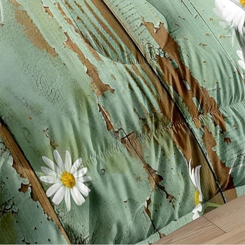 CCoutueChen Teal Rustic Farmhouse Bedding Set Queen Size, Country Wooden Barn Door Comforter for Western Horseshoe Daisy Decor, Suitable for Kids Girls Teen Cowboys Cowgirls,2 Pillowcases/90 * 90 thumbnail 7
