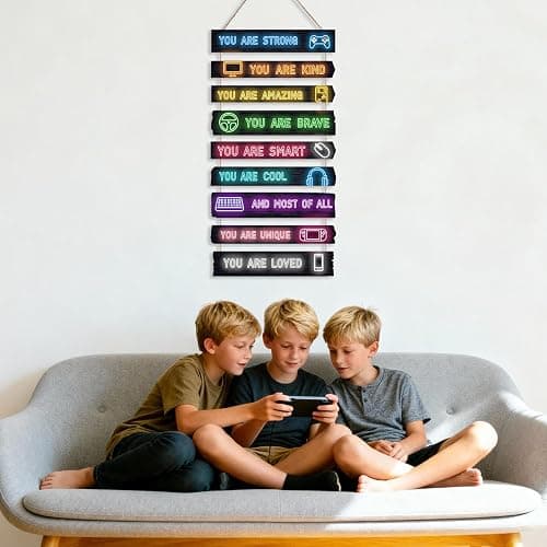 Game Room Decor for Boys, 9-Piece Gaming Wall Art with Inspirational Quotes, Gamer Themed Wooden Signs for Kids Bedroom, Video Game Playroom & Boys Room Wall Decor thumbnail 4