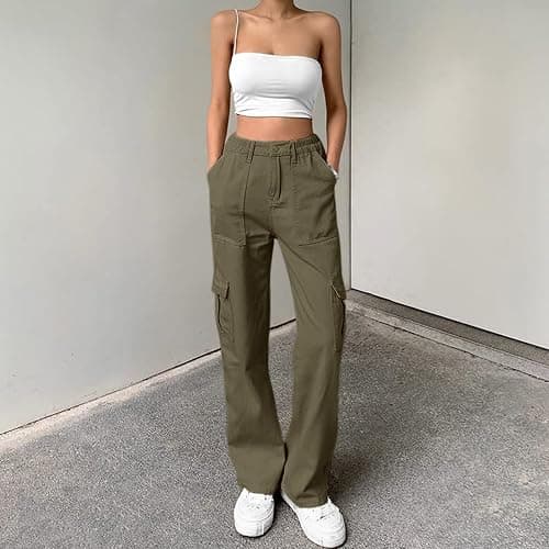Lepunuo Cargo Pants for Women High Waisted Casual Pants Baggy Stretchy Wide Leg Y2K Streetwear with 6 Pockets thumbnail 2