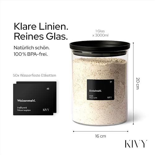 KIVY Großes Vorratsglas Luftdicht 3L mit transparenten Glasdeckel - Für Mehl, Kekse, Süßigkeiten, Waschmittel - Aufbewahrung Glas - Mehl Aufbewahrung Glas - Aufbewahrungsbox - Keksdose thumbnail 2