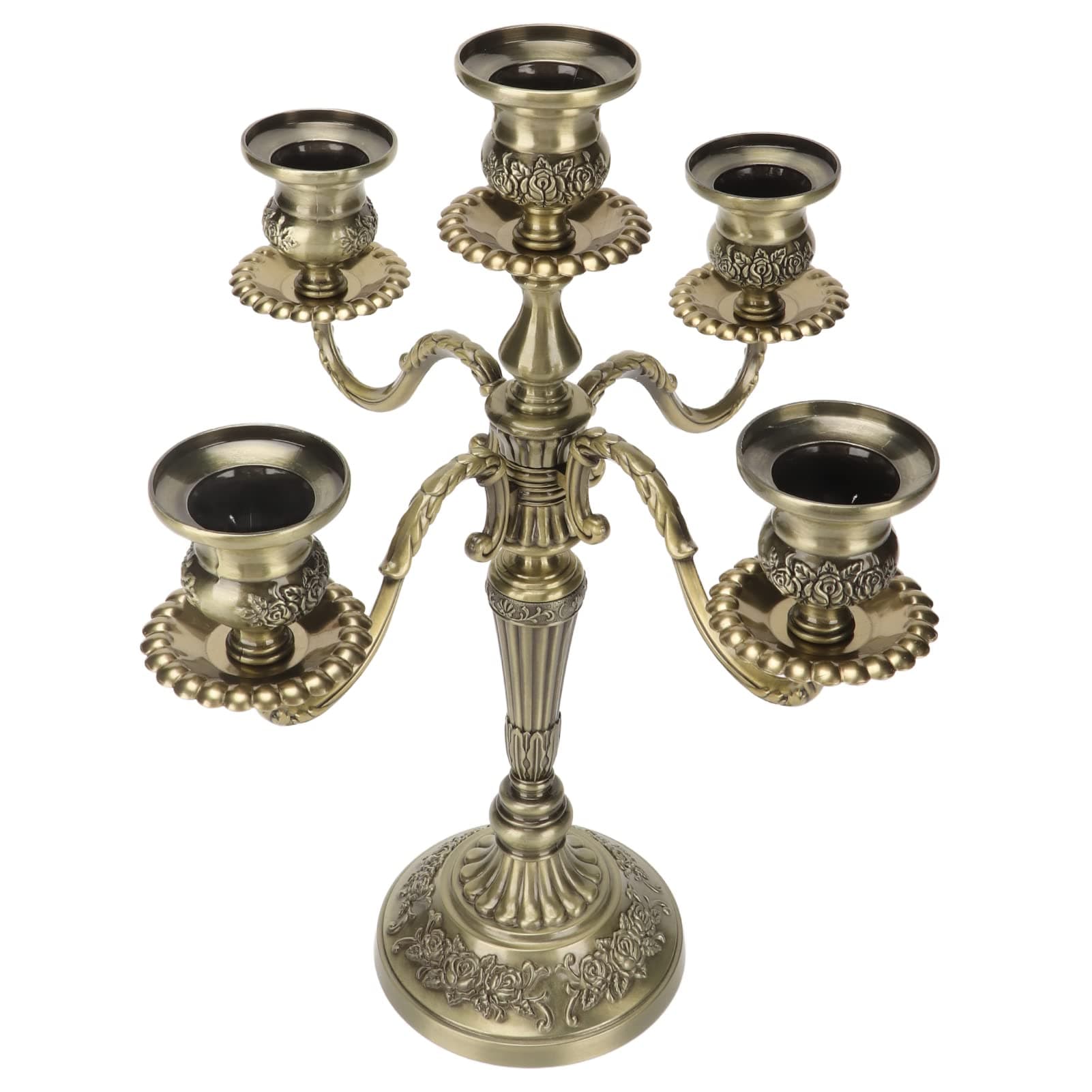 MUNEFE Vintage Tall Candelabra, 5 Arms Candle Holder Stick, 5 Candle Metal Candelabra Suitable for Wedding Dinning Party Decorative thumbnail 7