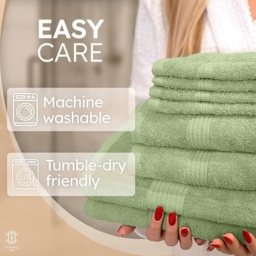 HomeBurg Luxe Set – Washcloths (12 x 12 in), Hand Towels (16 x 28 in) & Bath Towels (27 x 54 in) – 100% Cotton, Soft, Absorbent, Easy Care, Versatile, (Sage Green) thumbnail 7